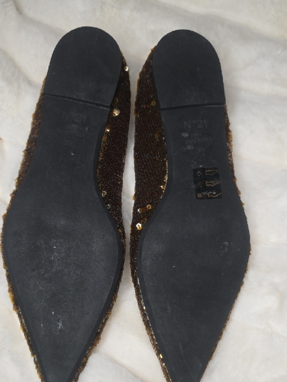 Women's Brown Sequin Pointed Flats with Buckle Strap - Picture 8 of 9